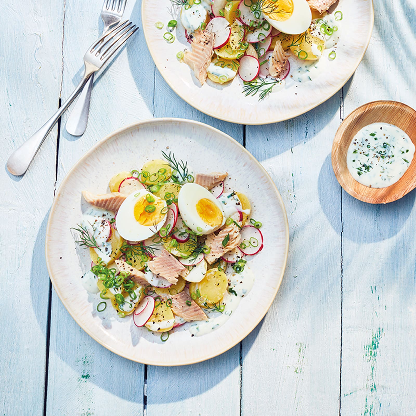 Kartoffel-Radieschen-Salat mit Räucherfisch