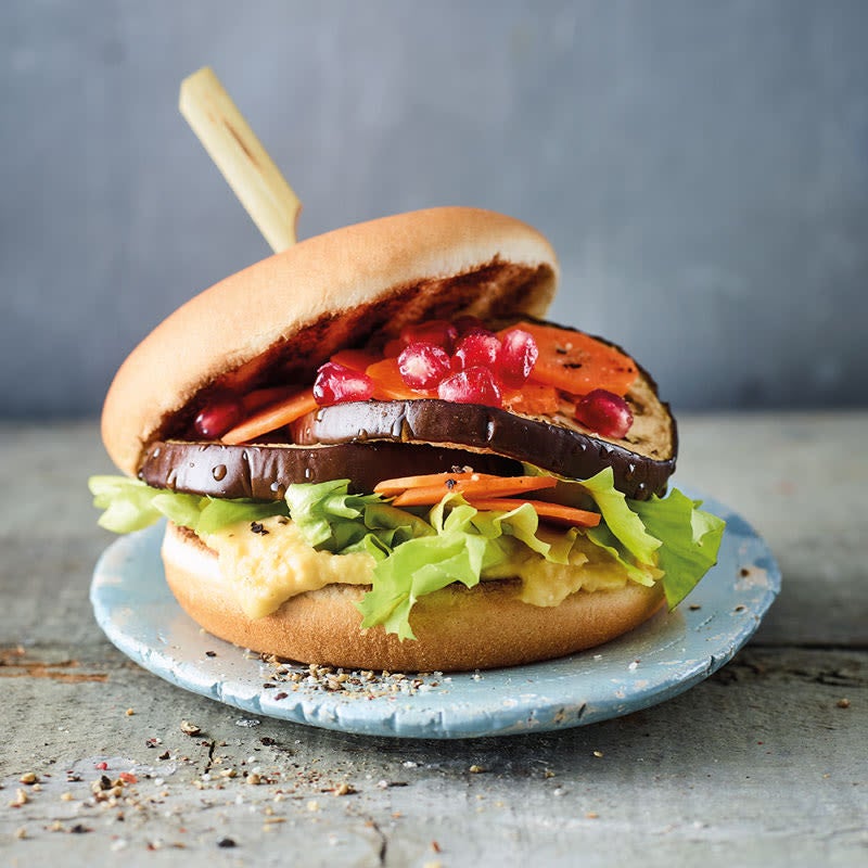 Photo de Burger à l’aubergine et à l’houmous prise par WW